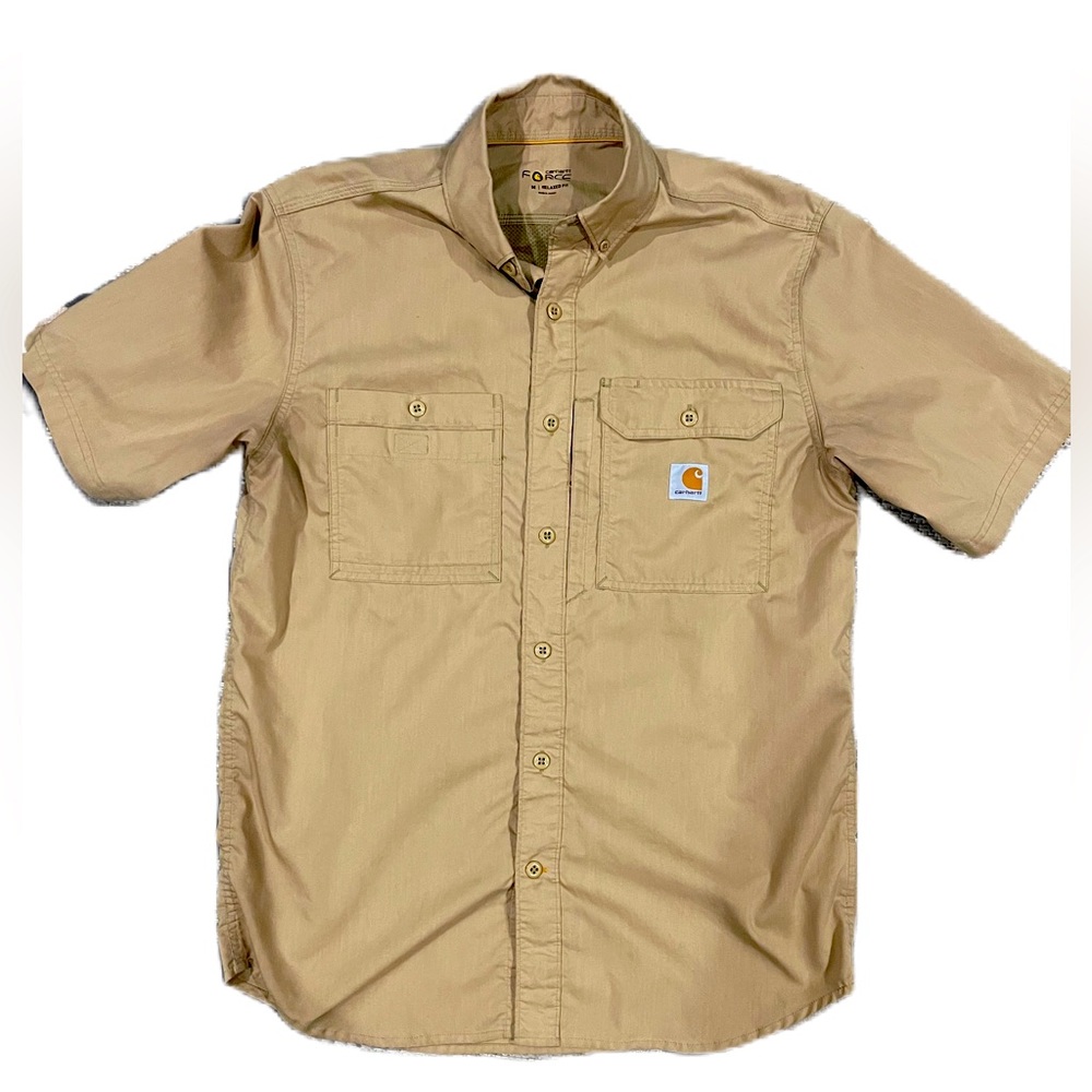Carhartt Force Short Sleeve Button Up Shirt Men’s Medium Tan Shirt 102417 253